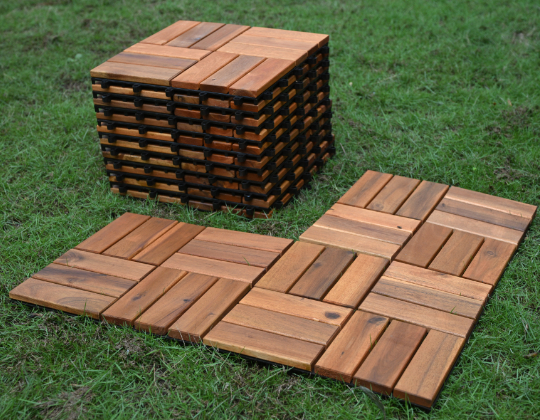 Acacia interlocking 4 in 1 decking tile Natural color