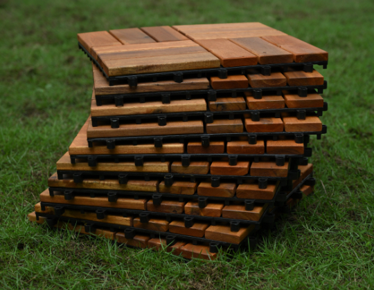 Acacia interlocking 4 in 1 decking tile Natural color